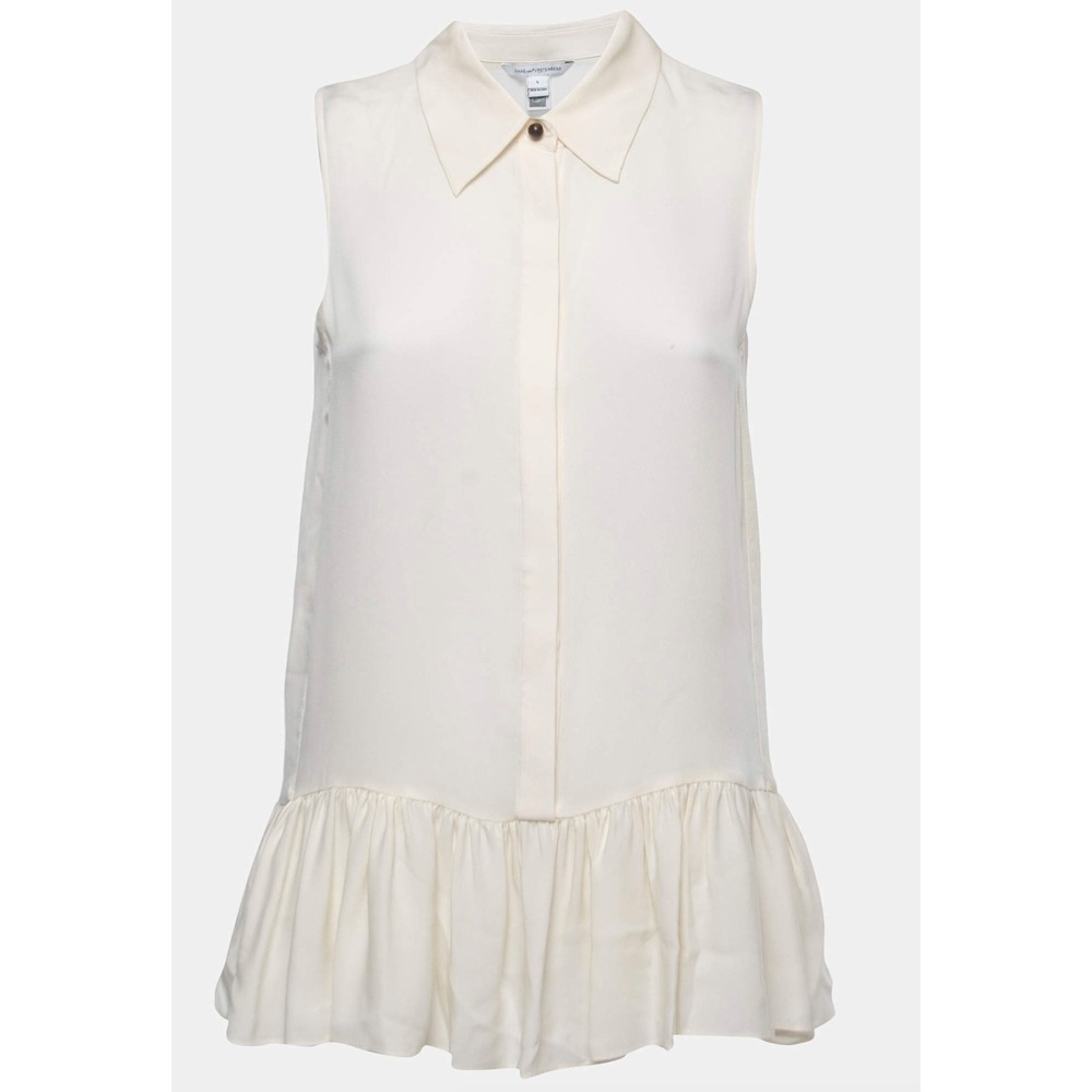 Peplum Ruffle Diane von Furstenberg Sleeveless Luxury Designer Silk Blouse L - Picture 6 of 10